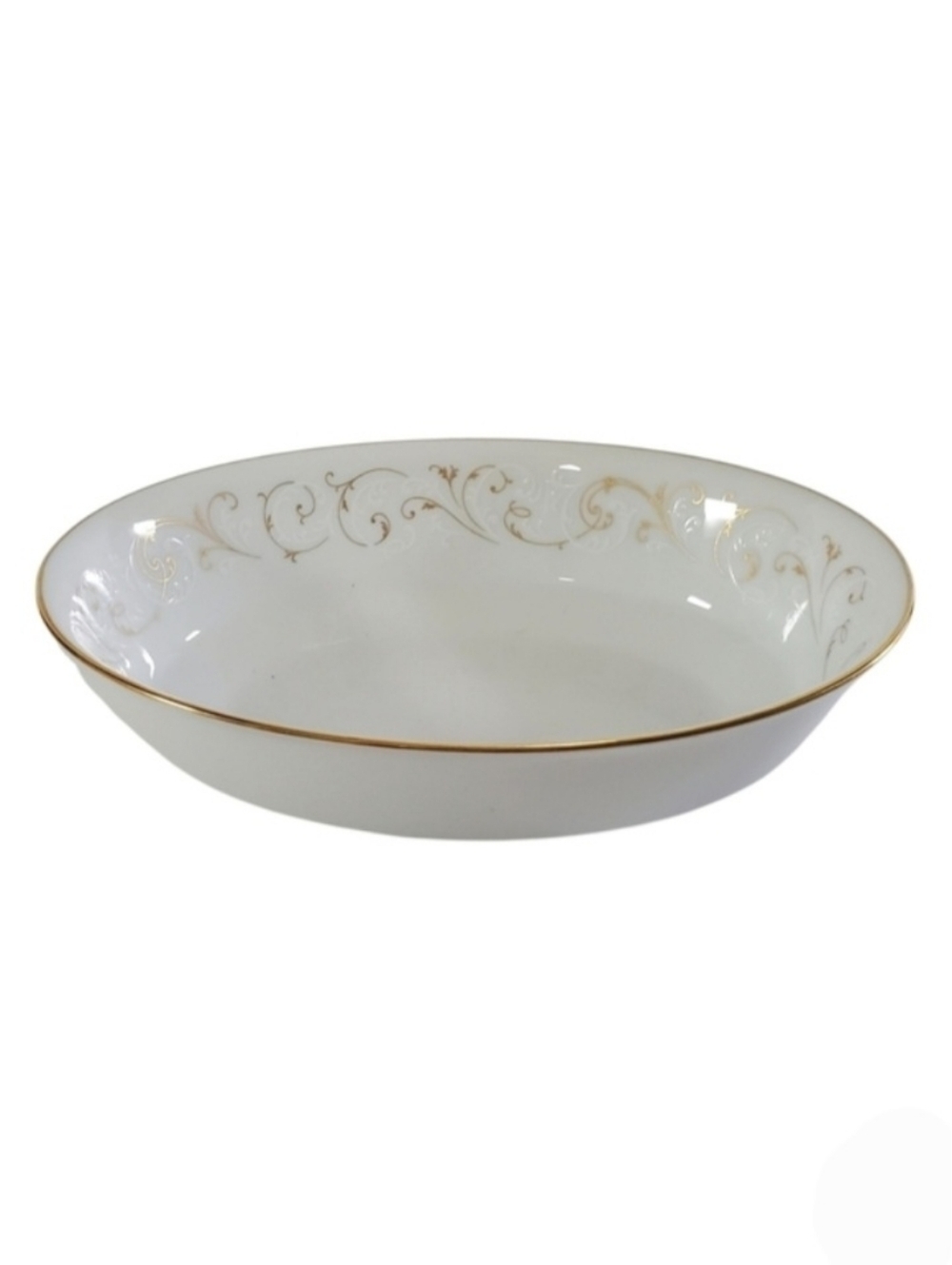 Noritake Duetto 6610 Oval Serving Bowl Fine China Japan Gold White Scrolls
